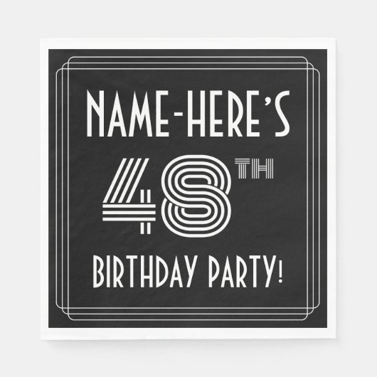 48th Birthday Party:アールデコスタイル+名前をカスタムする スタンダードランチョンナプキン (正面)