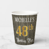 48th Birthday Party — Faux Gold & Faux Wood Looks 紙コップ (裏面)