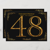 48th Birthday party, Gatsby styl,ブラック金ゴールドグリッター 招待状 (正面/裏面)