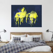 48x35インチの劇的な黄色(青い抽象芸術絵画) キャンバスプリント (インサイチュ (寝室))