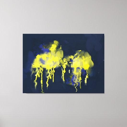 48x35インチの劇的な黄色(青い抽象芸術絵画) キャンバスプリント (正面)