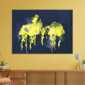 48x35インチの劇的な黄色(青い抽象芸術絵画) キャンバスプリント (インサイチュ (リビング))