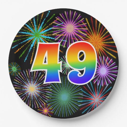 49イベント-おもしろいカラフル、はっきりした、虹49 ペーパープレート (正面)