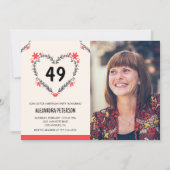 49エレガント歳の誕生日に赤フローラハート 招待状 (正面)