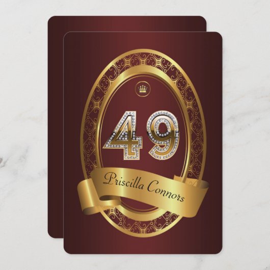 49日，誕生日パーティーの女性の男性，色エレガント色 招待状 (正面/裏面)