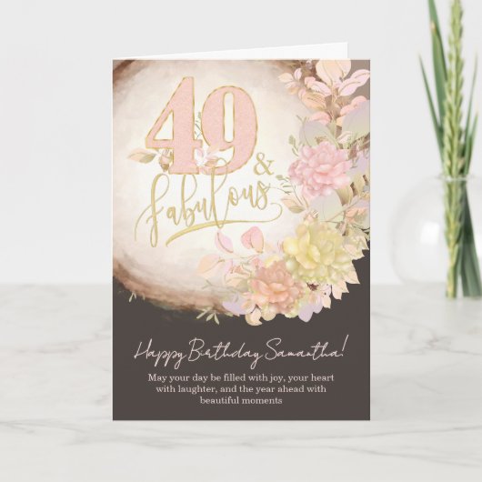 49歳の華やかな誕生日お祝いフォトギフト カード (正面)