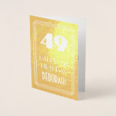 49歳の誕生日お祝い ~ アールデコ調の"49"とカスタムネーム 箔カード (正面)