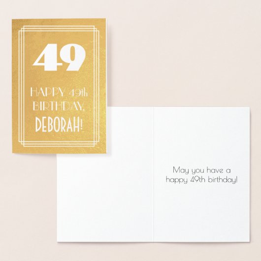 49歳の誕生日お祝い ~ アールデコ調の"49"とカスタムネーム 箔カード (ディスプレー)