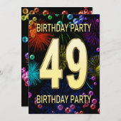 49歳の誕生日パーティー招待状 花火 バブル 招待状 (正面/裏面)