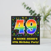 49歳の誕生日パーティー：おもしろいミュージックシンボル，レインボー49 招待状 (スタンド正面)