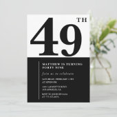 49歳の誕生日招待状白黒エレガント 招待状 (スタンド正面)