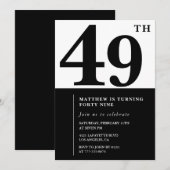 49歳の誕生日招待状白黒エレガント 招待状 (正面/裏面)