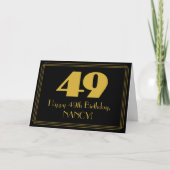 49歳の誕生日：アートデコ風デザイン「49」＆名前 カード (正面)