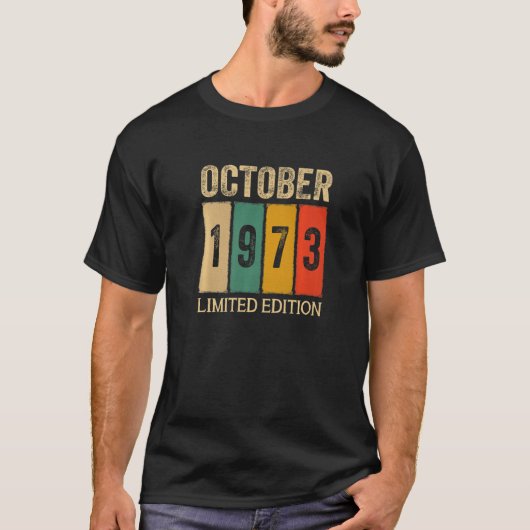 49歳ヴィンテージ1973年10月誕生日 Tシャツ (正面)