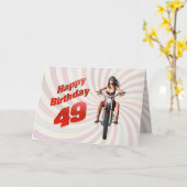 49番目の誕生日カードとバイクの女の子 カード (黄色い花)