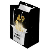 49番目の金ゴールド誕生日バルーン（白いボックス） ミディアムペーパーバッグ (正面アングル)
