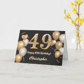49誕生日ブラック&金ゴールドバルーン誕生日 カード (黄色い花)