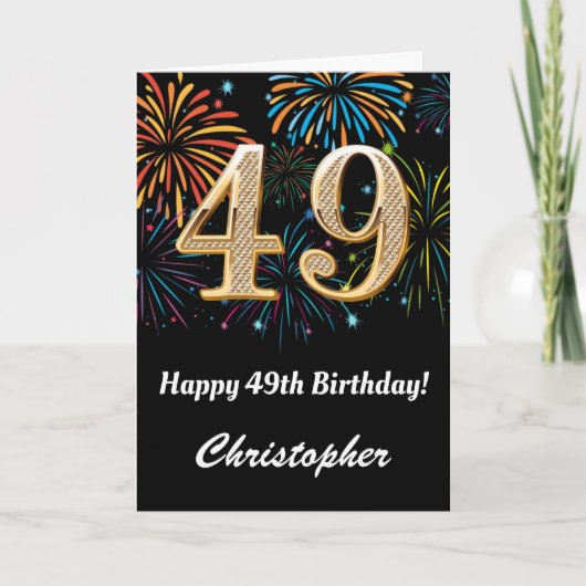 49誕生日レインボー花火ブラック&金ゴールド カード (正面)