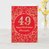 49誕生日赤と金ゴールド花の模様 カード (黄色い花)