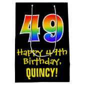 49誕生日:おもしろいはっきりした、カラフルレインボー「49」 ミディアムペーパーバッグ (裏面)
