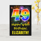 49誕生日:おもしろい花火パターン+虹49 カード (黄色い花)