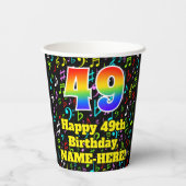 49誕生日:おもしろい音符パターン、レインボー49 紙コップ (裏面)