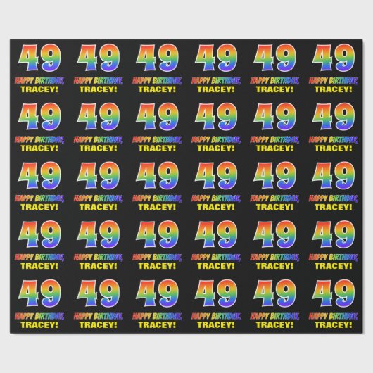 49誕生日:はっきりした,おもしろい,シンプル虹, 49 ラッピングペーパー (シーム)