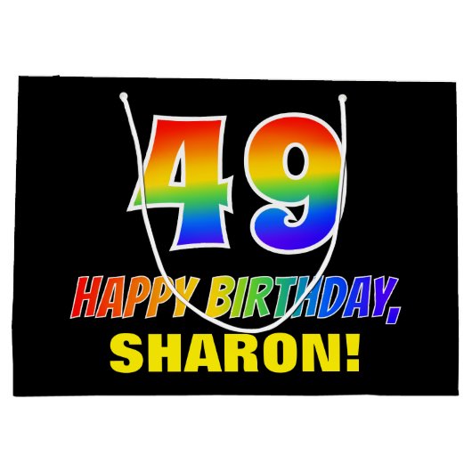 49誕生日:はっきりした,おもしろい,シンプル虹, 49 ラージペーパーバッグ (裏面)