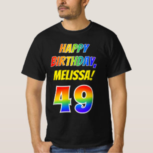 49誕生日— はっきりした、おもしろい、レインボー49、名前をカスタムする Tシャツ