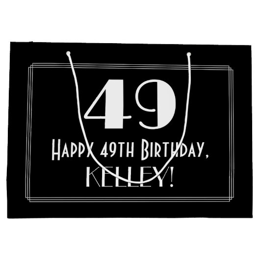 49誕生日:アールデコインスパイアスタイル「49」、名前 ラージペーパーバッグ (裏面)