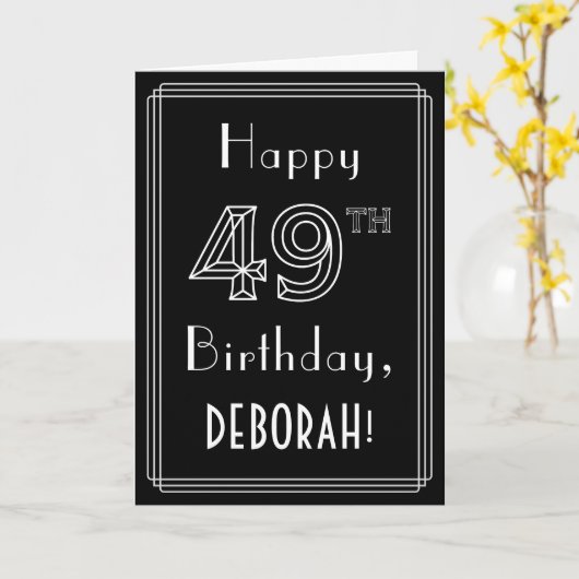 49誕生日:アールデコスタイル番号49および名前をカスタムする カード (黄色い花)
