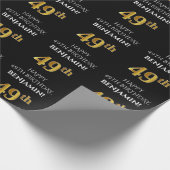 49誕生日:エレガント、ブラック、フェイク金ゴールド ラッピングペーパー (角)