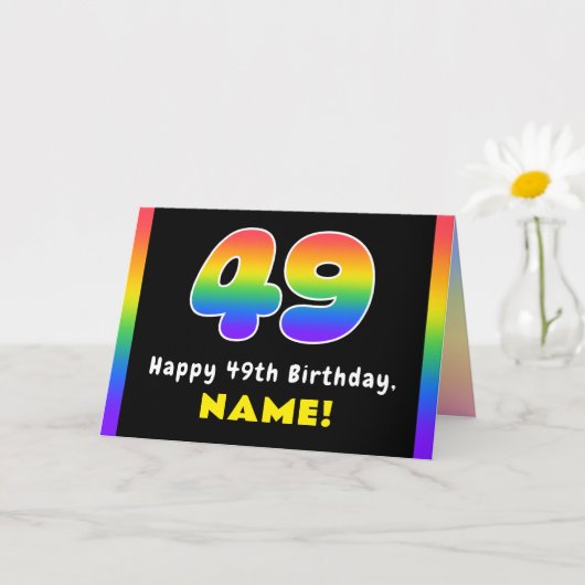 49誕生日:カラフルレインボー# 49,名前をカスタムする カード (小さな植物)