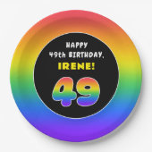 49誕生日:カラフルレインボー# 49,名前をカスタムする ペーパープレート (正面)