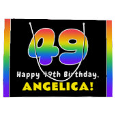 49誕生日:カラフルレインボー# 49,名前をカスタムする ラージペーパーバッグ (裏面)