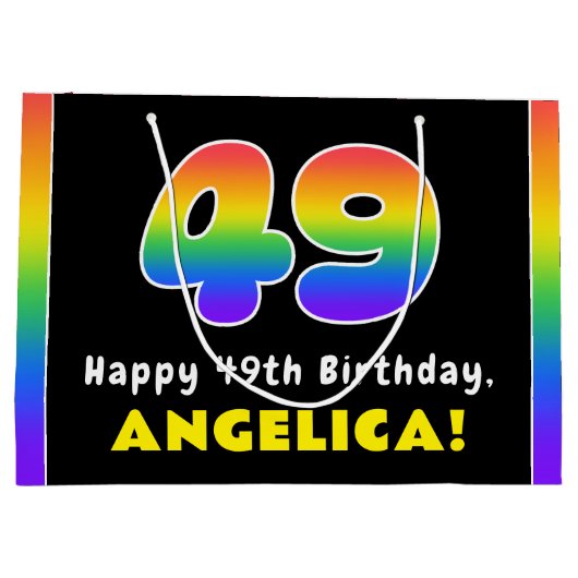 49誕生日:カラフルレインボー# 49,名前をカスタムする ラージペーパーバッグ (裏面)