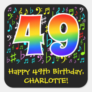 49誕生日:カラフル音楽シンボル、虹49 スクエアシール