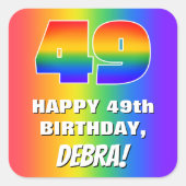 49誕生日: カラフル、おもしろいレインボーパターン# 49 スクエアシール (正面)