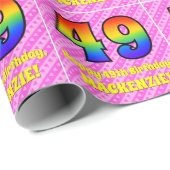 49誕生日：ピンクストライプのハート、レインボー# 49 ラッピングペーパー (ロールコーナー)