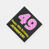 49誕生日:ピンクストライプ色のハートと"49" +名前 スタンダードランチョンナプキン (角)