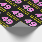 49誕生日:ピンクストライプ色のハートと"49" +名前 ラッピングペーパー (角)