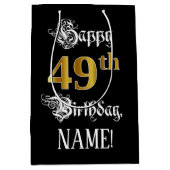 49誕生日～ファンシースクリプト；フェイク金ゴールド検索；名前 ミディアムペーパーバッグ (正面)