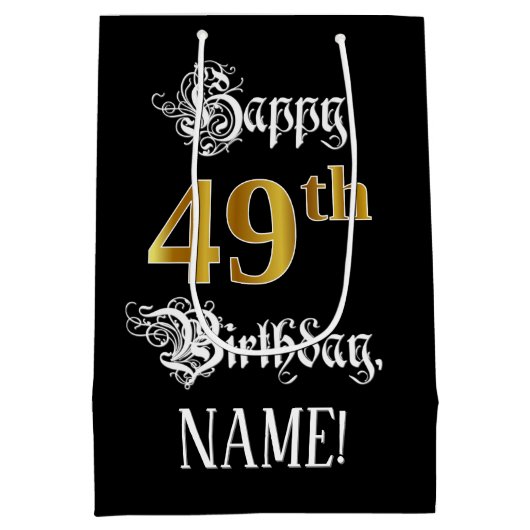 49誕生日～ファンシースクリプト；フェイク金ゴールド検索；名前 ミディアムペーパーバッグ (裏面)