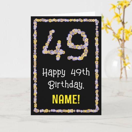 49誕生日:フローラ花数名前をカスタムする カード (黄色い花)