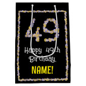 49誕生日:フローラ花数名前をカスタムする ミディアムペーパーバッグ (裏面)
