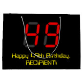 49誕生日：レッドデジタルクロックスタイル"49" +名前 ラージペーパーバッグ (裏面)