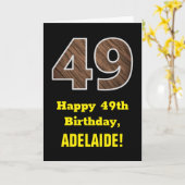 49誕生日:名前、フェイク木目パターン「49」 カード (黄色い花)