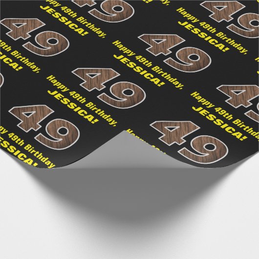 49誕生日:名前&フェイク木目パターン「49」 ラッピングペーパー (角)