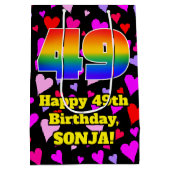 49誕生日:愛するハートパターン、虹# 49 ミディアムペーパーバッグ (裏面)