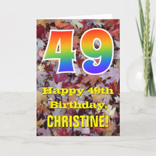 49誕生日、素朴紅葉、レインボー「49」 カード